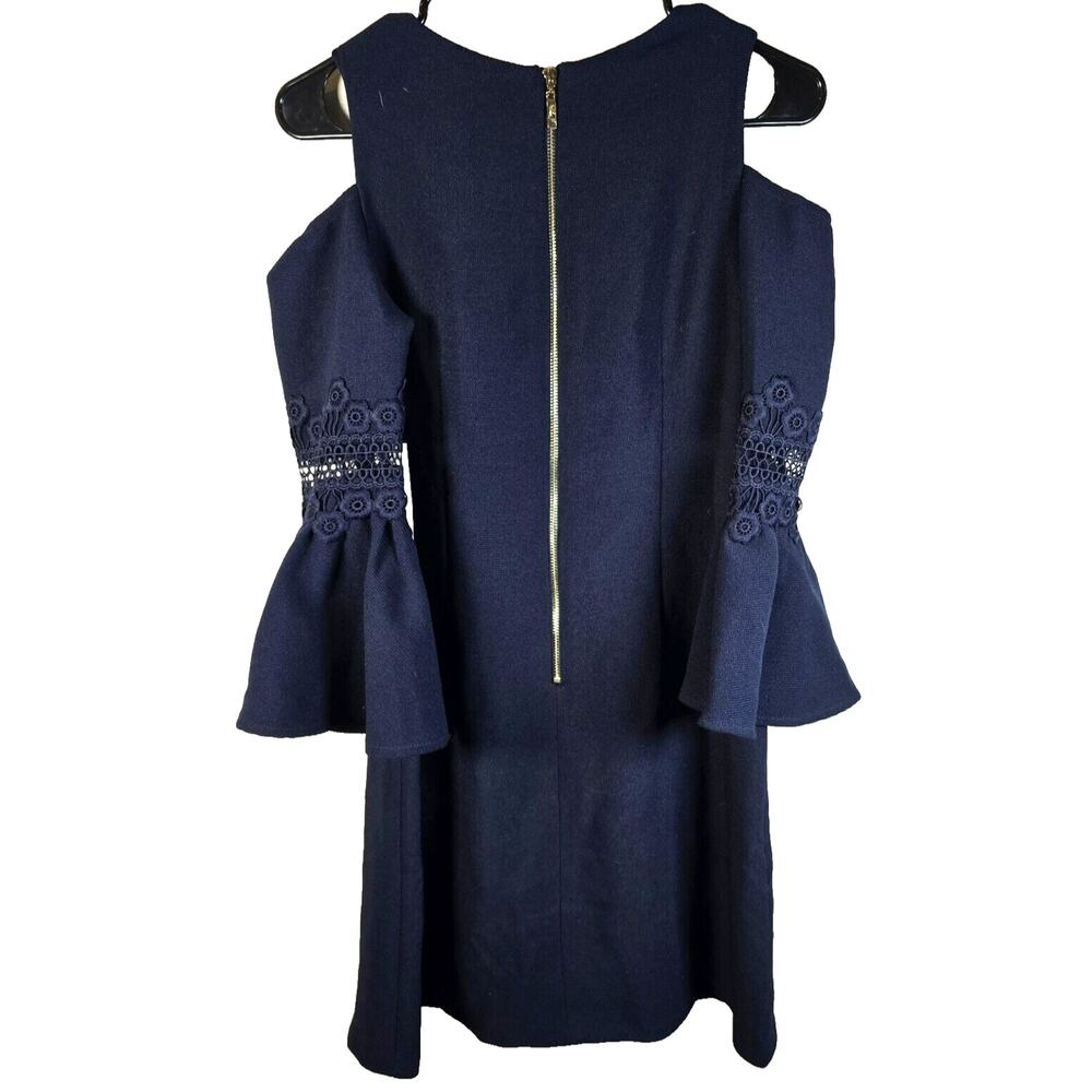 Eliza J Dress Womens 8 Petite Blue Lace Cold Shoulder Cocktail Wedding Guest - Picture 4 of 11
